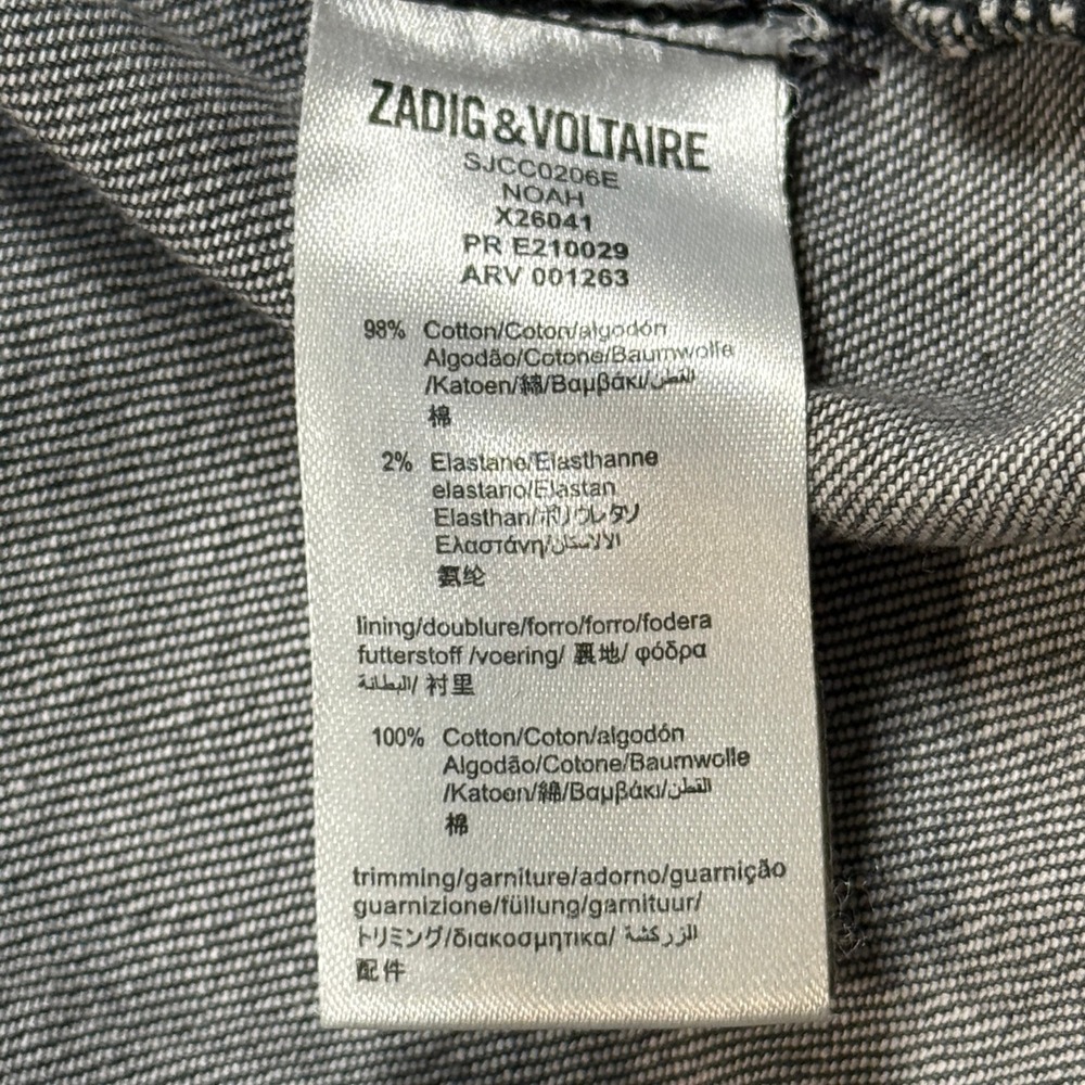 Zadig & Voltaire Noah Faded Black Denim Trucker Jacket Skull Patch Womens 14-S - Picture 8 of 15